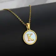 Women Necklace Titanium Steel Plating Inlaid Shell Letter K Gold Stainless Steel