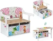HONEY JOY 3 in 1 Kids Convertible Activity Bench, Children Table & Chair Set w/2 Removable Fabric Bins for Drawing Playing, Kids Toy Storage & Reading Nook for Kindergarten Preschool Playroom