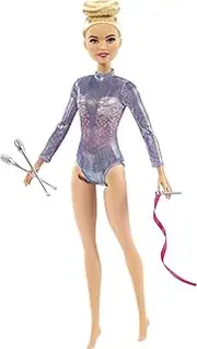 Barbie Rhythmic Gymnast Fashion Doll with Blonde Hair & Brown Eyes, Shimmery Leotard, Baton & Ribbon Accessories