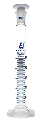 Eisco Labs 10ml Measuring Cylinder with Stopper, Class B - Blue Graduations
