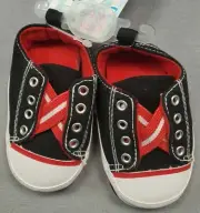 Baby Boy New Stepping Stones Black & Red Size 3 6-9 Month Tennis Shoes