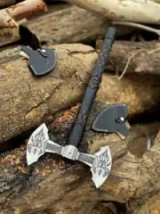 Custom Handforged Carbon Steel Hunting Camping Viking Double Head Axe & Sheath
