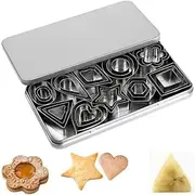 Fabselection Cookie Cutter Shape Set,Mini Sandwich Cutter,Geometric Shapes Metal Scone Cutter with Iron Box,Polymer Clay Cutters for DIY Biscuit Pastry Fondant Sandwich Cake Decorating (30Pcs)