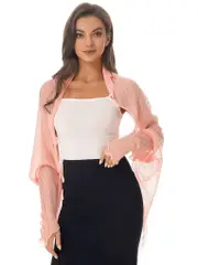 Women's Sheer Chiffon Long Sleeve Sun Protection Cardigan Bolero Shrug Sweater Elegant Shawl