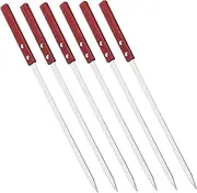 6Pcs Flat Barbecue Skewers Stainless Steel Grilling Sticks with Comfortable Wooden Handles for Safe and Easy Grilling of Meat and Vegetables