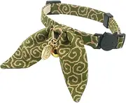 PetSoKoo Unique Bunny Ears Bowtie Cat Collar, Japan Traditional Lucky Pendant Gold Bell. Safety Breakaway, Light Weight, Soft, Durable. Quick Release Easy Adjustable (Standard, Green)