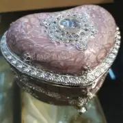 VINTAGE TIN ALLOY PURPLE HEART MUSIC BOX : SILENT NIGHT