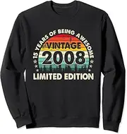 [X.Style] 15th Birthday Vintage 2008 Limited Edition 15 Year Old Retro Sweatshirt ds766 Sweater (S) Black