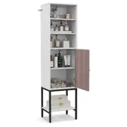 Giantex 146cm Bathroom Storage Cabinet Tall Cupboard w/Adjustable Shelfs Home Office Storage Organiser Unit White