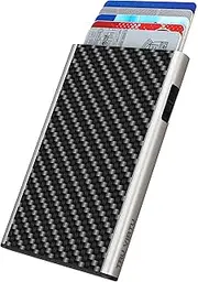 [Tru Virtu] Card Holder Click & Slide I Credit Card Holder Wallet I Card-Holder-RFID-NFC-Protection I Aluminium Card-case I Card Storage I Slim Wallet (Carbon Fibre Black/SIL), Carbon Fibre Black/Silver, 99 x 65 x 9 mm