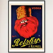 Galrie Authentic Vodka Relshirs Kumel Vintage Advertising Poster for Home Decor, Black Frame, A3 30 x 42cm (12 x 16inch)