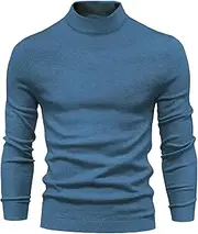 [Gsywaipei] Mens Half Turtleneck Knit Sweater Casual Solid Color Male Knitted Pullover Slim Fit Long Sleeve Knits Sweaters, Blue1, XL