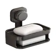 New Wall Mounted Suction Cup Soap Box No Punching Double-Layer Drainage Bathroom Wall Mounted Shelf Soap Box (Black)