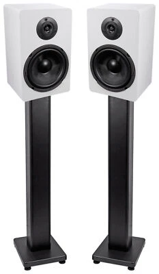 Pair Rockville RockShelf 64W White 6.5" Home Bookshelf Speakers + 28" Stands
