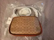Coach Cary Small Shoulder Bag Leather & Coated Canvas NWT Color: Signature BROWN