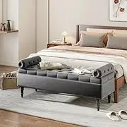 Hemasa Storage Bench with Side Arms, Flip Top, Grey, Multifunctional