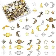 OLYCRAFT 168pcs Cosmos Themed Alloy Star Moon Charms Epoxy Resin Supplies Star Moon Spaceship Cabochons Filling Accessories for Resin Craft Making
