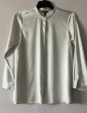 NWT $298 Eileen Fisher BONE Stretch Silk Charmeuse Mandarin Collar Shirt M