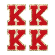 4Pcs Chenille Letter Patches Iron on Letter Patches Red K Alphabet Decorative