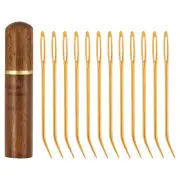 12 Pcs Yarn Needle Kit, 2.76" Carbon Iron Tapestry Needles with Storage, Gold