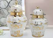 2 piece Ceramic Ginger Jars with Lid Storage Home design desk flower vase
