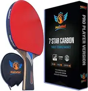 MaxMVMT Ping Pong Paddle Set - Carbon Fiber 7 Ply Blades - Premium ITTF Approved Rubber - Complete 4 Player Table Tennis Setup - Attractive Portable Case - 8 Balls - 2 Wristbands - 1 Cleaning Sponge