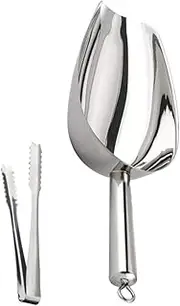 [HOMOBABE] 1Set Multi Functional Stainless Steel Ice Shovel Tong Utility Scoop for Ice Cube Food Kitchen Compact Design for Easy Storage for Freezer Ice Bucket Use
