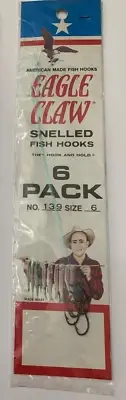 1 PACK Eagle Claw Snelled fish hooks 6 pack No. 139, Size 6 in package