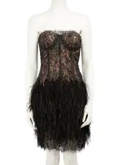 Black Embellished Feather Trim Dress