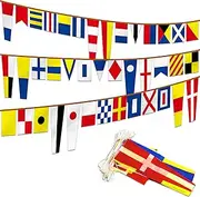 Anley International Maritime Signal Code String Flags Set of 40 Flags - 40 Ft Long Naval Themed Decoration Pennant Banners for Home/Boat/Ship/Vessel - Individual Flag of 5.5"x18" or 5.5"x9" - 40 Feet