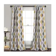 Mid Century Geo Light Filtering Window Curtain Panel Pair, 95" x 52", Gold & ...