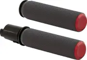 Arlen Ness Knurled Fly-by-Wire Handlebar Grips w/Red End Caps (500-055)
