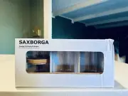 Ikea SAXBORGA Jar with Lid and Tray Set of 5 Glass & Cork 403.918.79 NIB READ