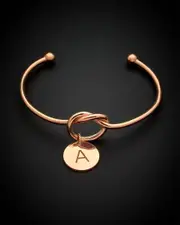 18K Italian Rose Gold Vermeil Love Knot Initial Bangle Bracelet (A-Z)