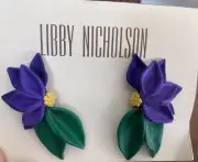 Vintage 80s NOS Libby Nicholson statement Purple Flower Earrings