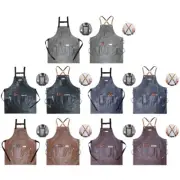 Pu Leather for Cross Back Stap Apron Oil Proof Aprons with Pocket