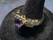 Bold And Eye Catching Amethyst CZ Ring Solid Gold Filled SIZE 8