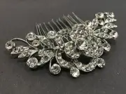 USA Seller wedding bridal crystal rhinestone silver tone hair comb 070826