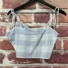 Windsor Crop Top Womens Medium Light Blue White Plaid Tie Shoulder Blouse