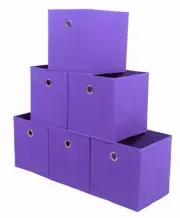 Storage Bins Foldable Cube Organizer Fabric Drawer Set of 6 Purple