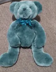 15 inch - Vintage Russ Berrie Brambles Bears from the Past Plush Teal Blue Stuff