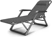 Lounge Chair Outdoor Lounger Recliner with Pillow Reclining Sun Folding Camping Chairs for Office Lunch Break Patio Beach-Black and White