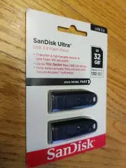 2 SanDisk Ultra USB 3.0 Flash Drives SDCZ48 New Sealed 2 x 32GB Up To 130 MB/s