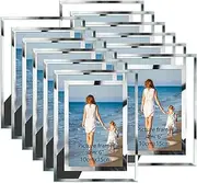 Hoikwo Bulk 4x6 Picture Frames, 12 Packs Silver Photo Frames 4 by 6, Glass Wedding Frames 4x6, Clear Mirror Wedding Photo Frames, Only for Tabletop Display Vertically or Horizontally