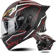 Motorcycle Flip Up Modular Full Face Helmet for Adult Men Women Snowmobile Motorbike Helmets with Double Visor DOT/ECE Certified Street Moped Racing Motocross B,XL=61-62CM