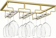 Wine Glass Racks, Under Cabinet Stemware Wine Glass Holder,3 Rows Wine Glasses Storage Hanger Metal Organizer for Cabinet Kitchen Bar (Gold)