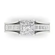3.4ct Princess Moissanite Wedding Statement Ring Band set Sliding 14k White Gold