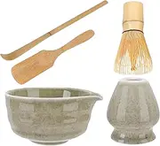 Matcha Whisk Set, Matcha Bowl and Whisk Set, Tool Kit Tea Accessories, Ceramic Holder Japanese Tea Making Ceremony for Latte Breakfast Party