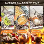 Rolling Grill Basket Meat Vegetable BBQ Mesh Net Cylinder Barbecue Grilling Cage