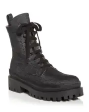 ILIO SMERALDO Womens Black Pull Tab Eyelet Sulcer Toe Block Heel Combat Boots